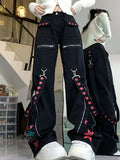 Contrast Color Ribbon Metal Decoration Cargo Jeans