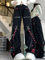 Contrast Color Ribbon Metal Decoration Cargo Jeans