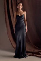 Satin Ruched Bust Spaghetti Strap Maxi Slip Dress