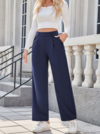 Women Relaxed Straight Leg Straight Fit High-Rise Easy Wash Pleated Joggers