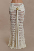 Mania Knit Hardware Detail Bell Sleeve Crop Top and Gathered Overlay Sash Stretch Maxi Skirt Set