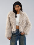 Faux Fur Coats Apricot Long Sleeves Faux Fur Jacket Winter Coat