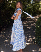 Striped Square Neck Wide Strap Dress