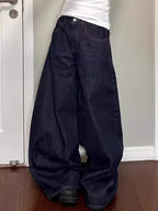 Washed baggy high waist straight mopping jeans