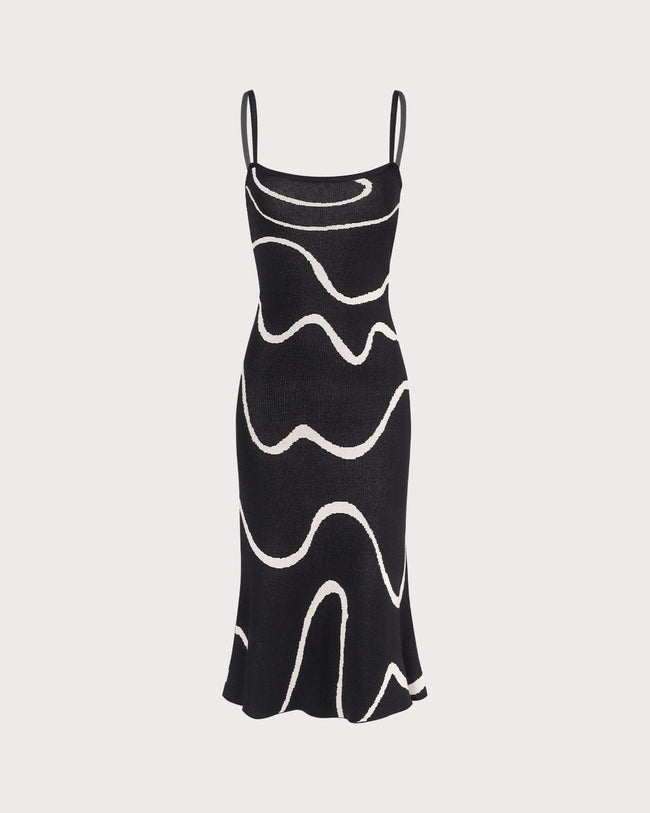 The Black Wave Mermaid Hem Knit Midi Dress
