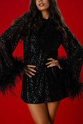 | Solid sequined long sleeve mini dress