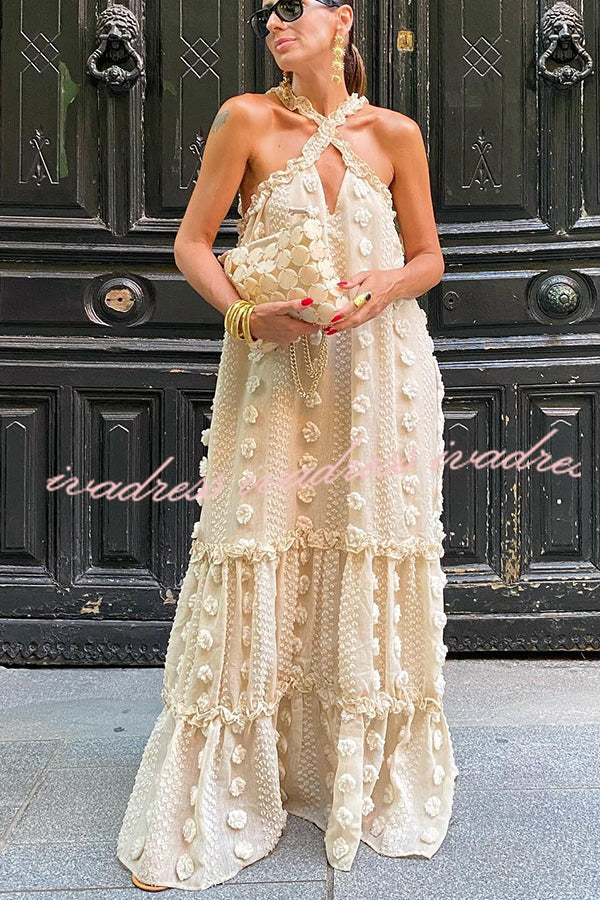 Sweet By The Sea Flower Decor Halter Maxi Dress