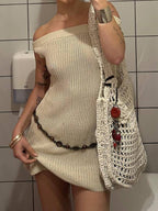 White Off Shoulder Knit Slim Mini Dress