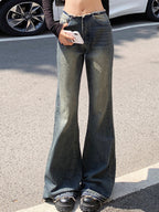 Low rise raw edge loose floor mopping Flare Jeans