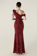 Draped One Shoulder Ruffle Formal Dress