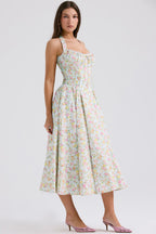 pale blue meadow print cotton halter sundress