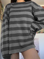 Crew Neck Striped Oversize Sweatshirt