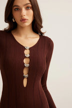 Brown Ribbed Knit Bodycon Dress