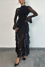 Black Ruffled Mermaid Maxi Dress