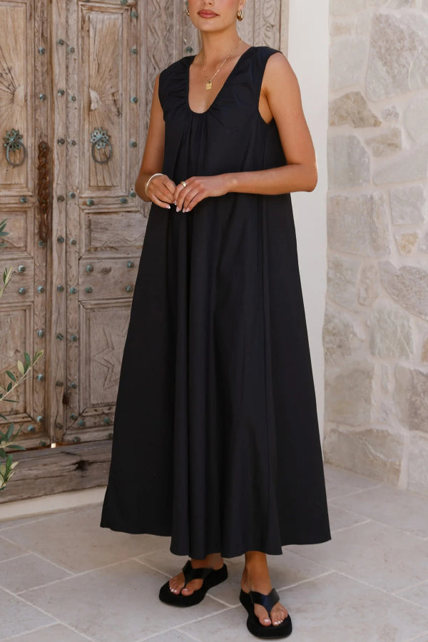 Solid Color Loose Sleeveless Casual Vacation Maxi Dress