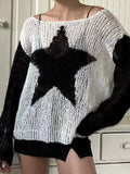 Contrast Color Star Baggy Smock Sweater