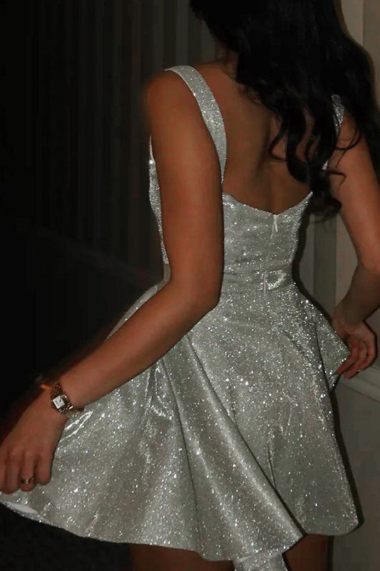 Glitter Scoop Neck Sleeveless Fit and Flare Mini Dress
