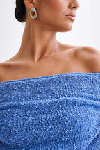 Off Shoulder Cowl Neck Long Sleeve Textured Knit Bodycon Mini Dress