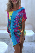 Tie Dye Batwing Sleeve Blouson Bodycon Mini Dress