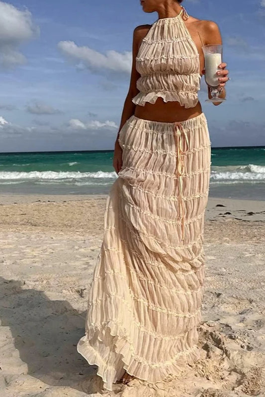 Ruched Halter Cami And Maxi Skirt Dress