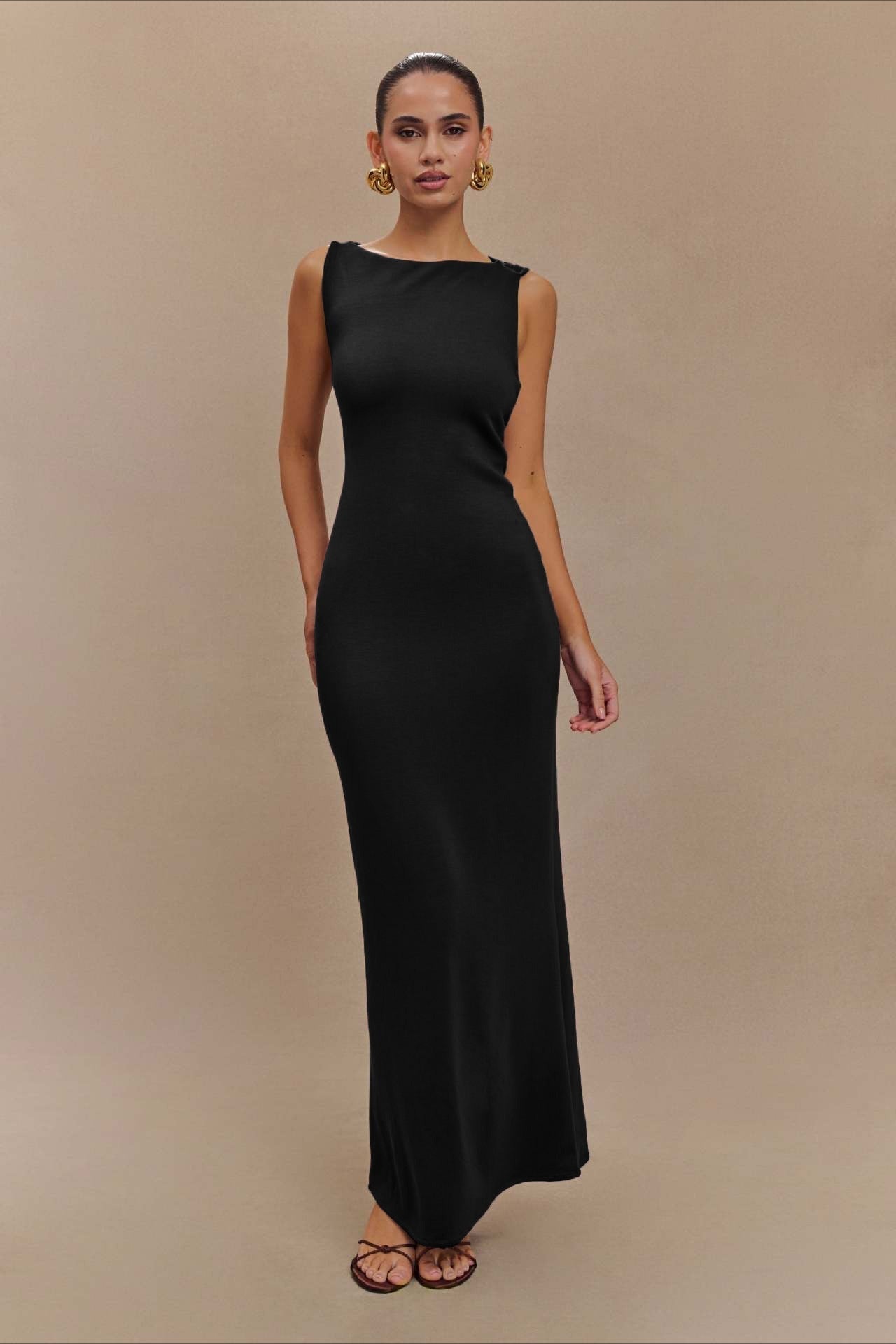 High Neck Sleeveless Wide Strap Bodycon Maxi Mini Dress
