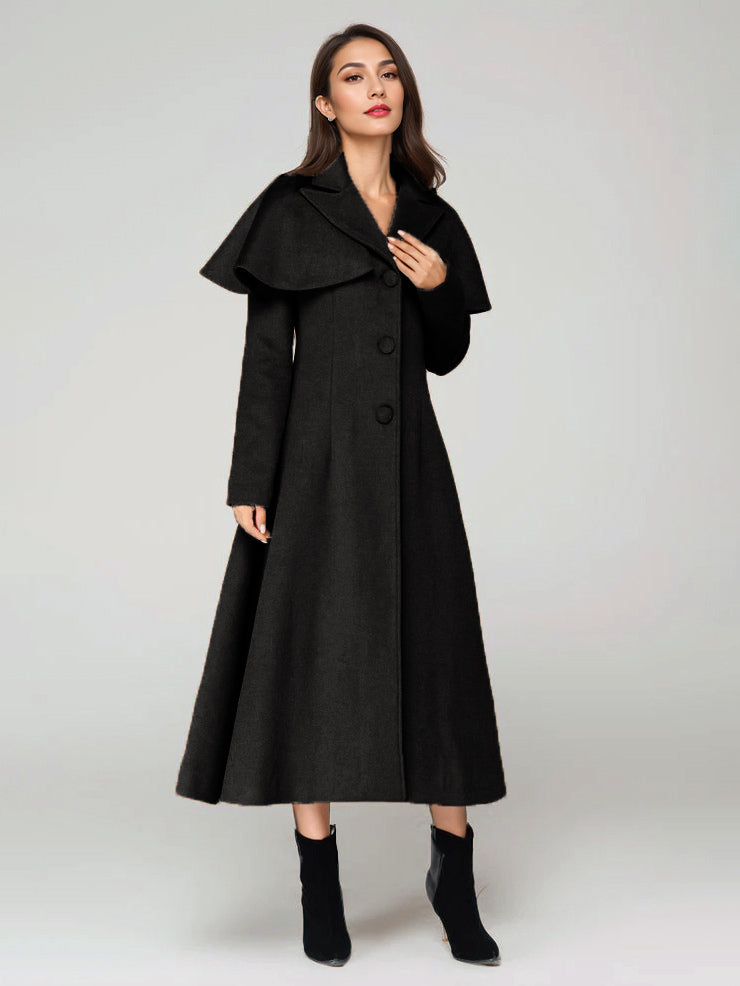 Wool Blend Coat With Cape Classic Lapel Elegant Camel Winter long Outerwear For Women 2026