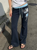 Contrast Drawstr Flare Leg Pants