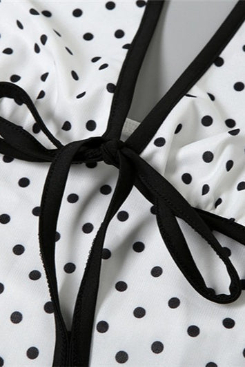 White Floral Print Polka Dot Backless Tie Maxi Dress