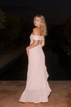 Off-Shoulder Ruffle Mesh Split Maxi Party Dress