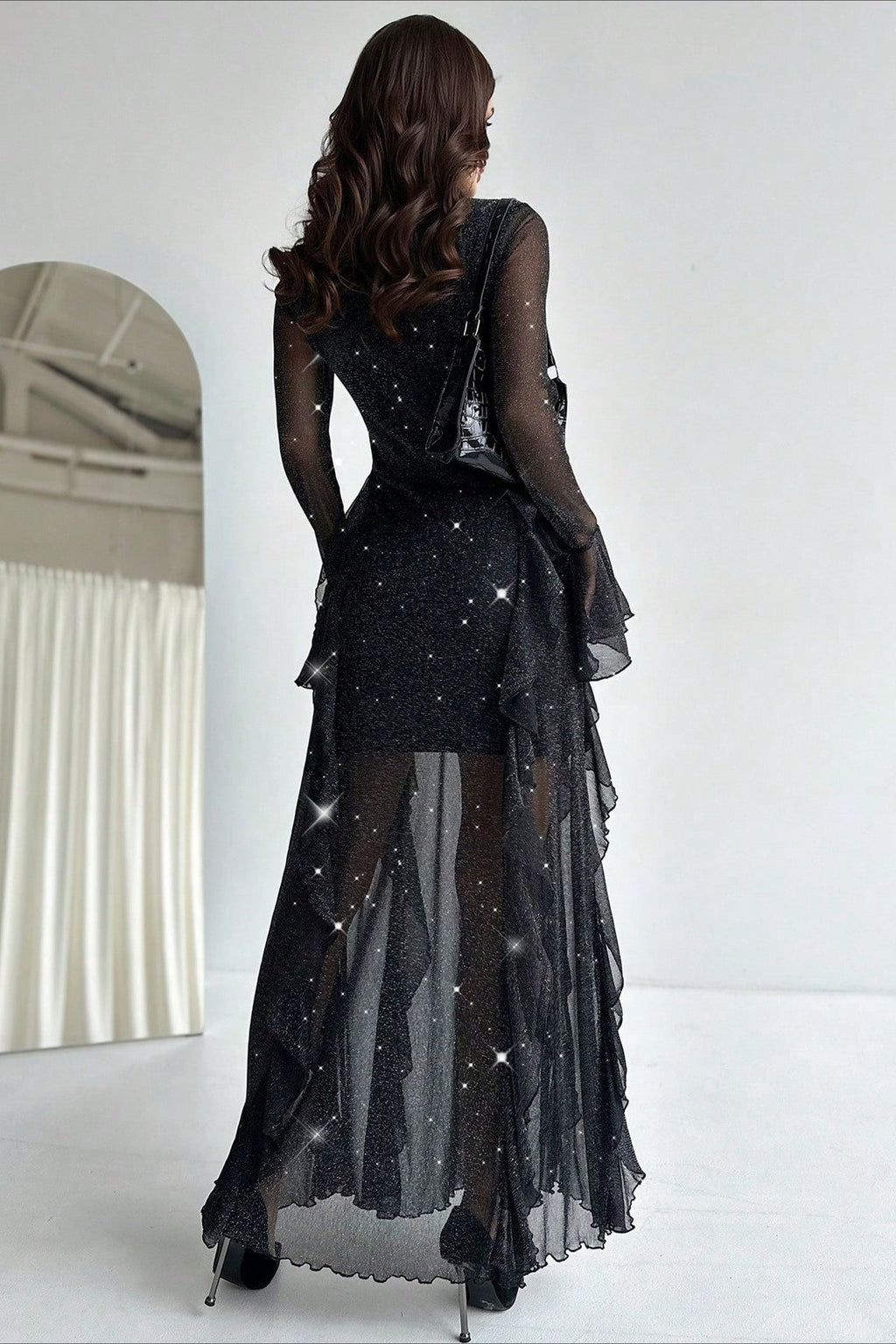 Black Ruffled Mermaid Maxi Dress
