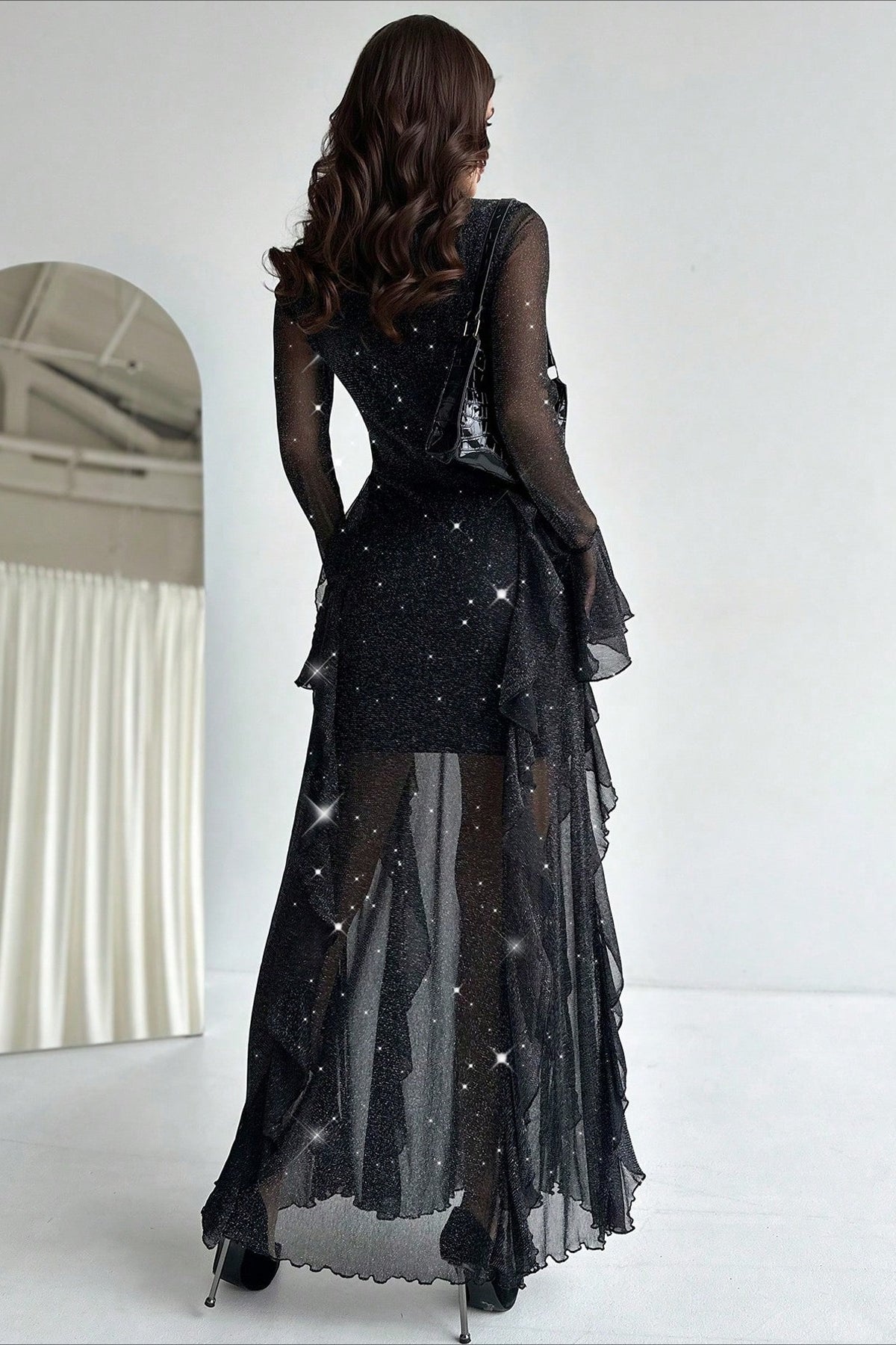 Black Ruffled Mermaid Maxi Dress