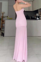 Strapless Sheer Mesh Overlay Bodycon Illusion Maxi Dress
