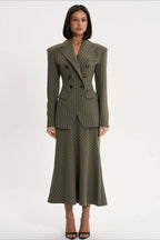 Structured Flowing Striped Fitted Two Piece Blazer Skirt Set