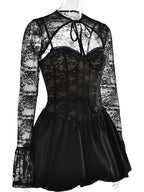 Black Lace Corset Dress With Detachable Bolero Birthday Party Puffball Mini Dress For Women 2026