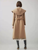 Wool Cashmere Blend Wrap Coat With Hood Double-Faced Camel Belted Winter Outerwear For Women 2026