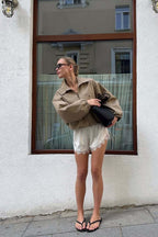Zip Up Cropped Khaki Jacket