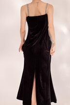 Black Velvet Strappy Backless Maxi Dress