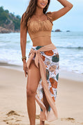 Floral Print Ruffled Two-piece Stretch Bikini Swimsuit and Elegant Gauze Scarf Set