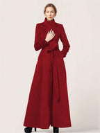 Long Wool Blend Coat Stand collar Belted Warm Classic Full-length Winter Outerwear For Women 2026