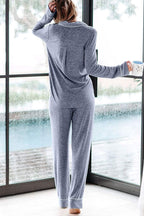 Home-style Loose-fitting Long-sleeved Pocket Shirt and Elastic Waist Casual Pants Set