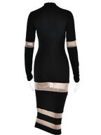 Mesh Patchwork Dress Long Sleeves See Through Party Bodycon Dresses