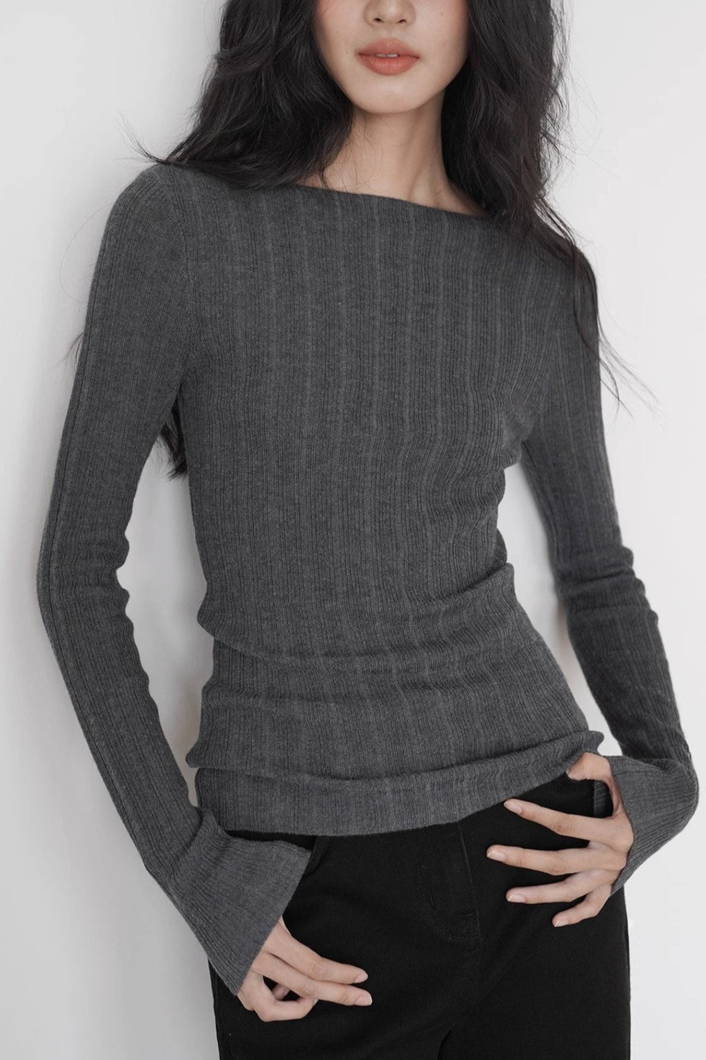 Lightweight Grey Fitted Knit Top