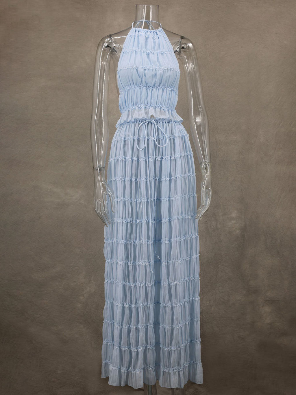 Textured Halter Neck Crop Top And Long Skirt 2 Piece Co-ord Set For Beach 2026