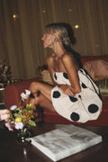 Polka Dot Strapless Gathered Pouf Bubble Hem Mini Dress