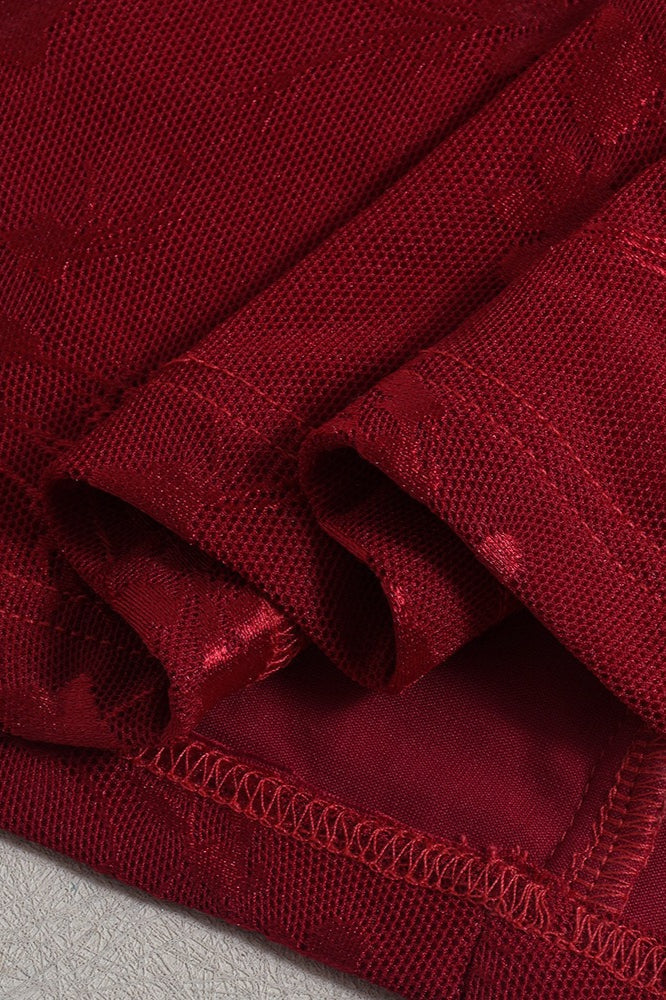 Red Jacquard Mesh Strapless Dress