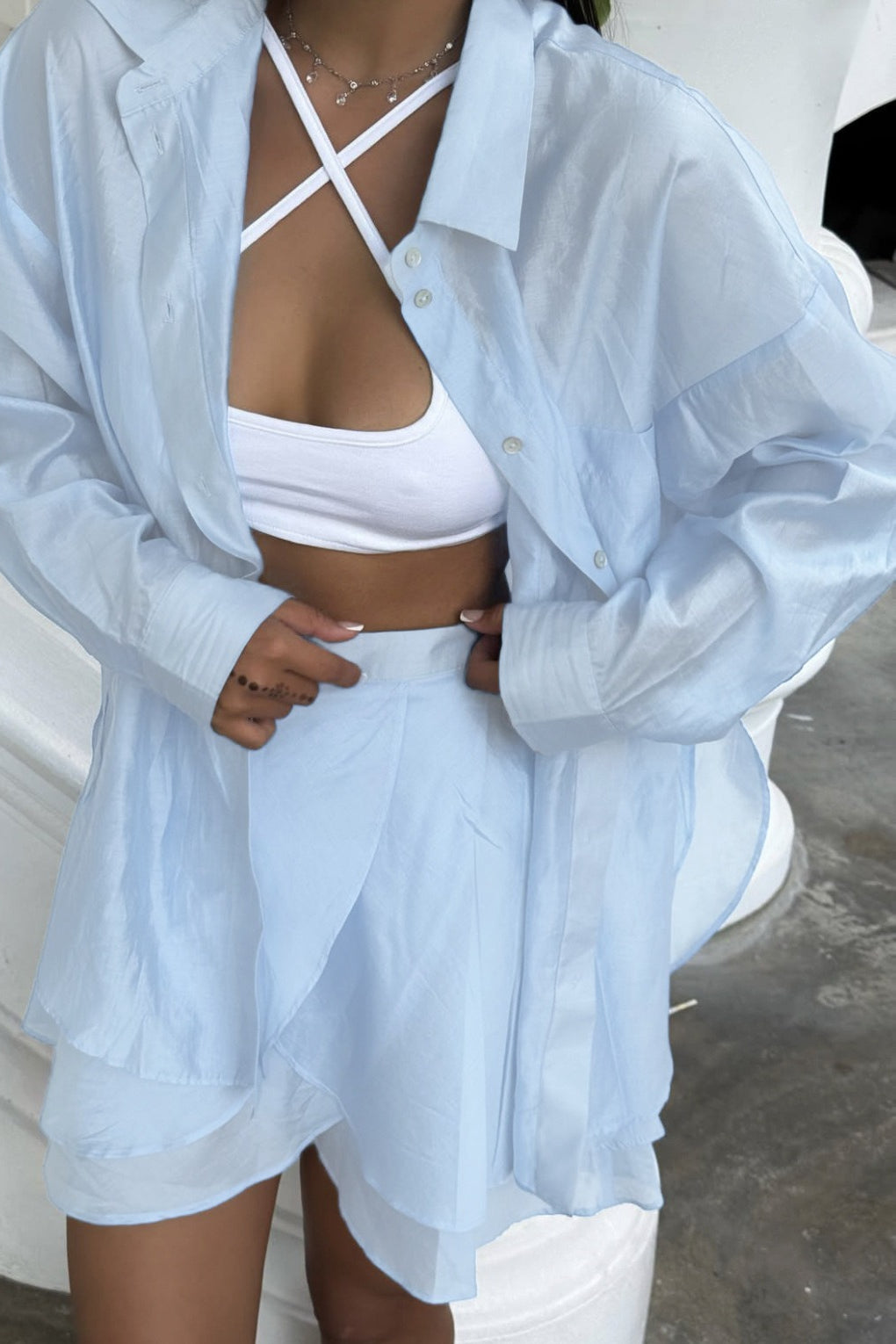 Casual Beach Shirt Cover Skirt Set