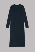 Round Neck Long Sleeve Relaxed Side Slit Maxi Dress