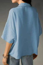 Solid Color Loose Lapel Short-sleeved Casual Shirt