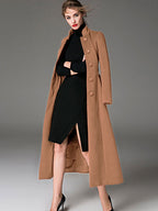 Wool Blend Coat Burgundy Belted Stand Collar Slim Fit Winter Outerwear For Women In Solid Color 2026