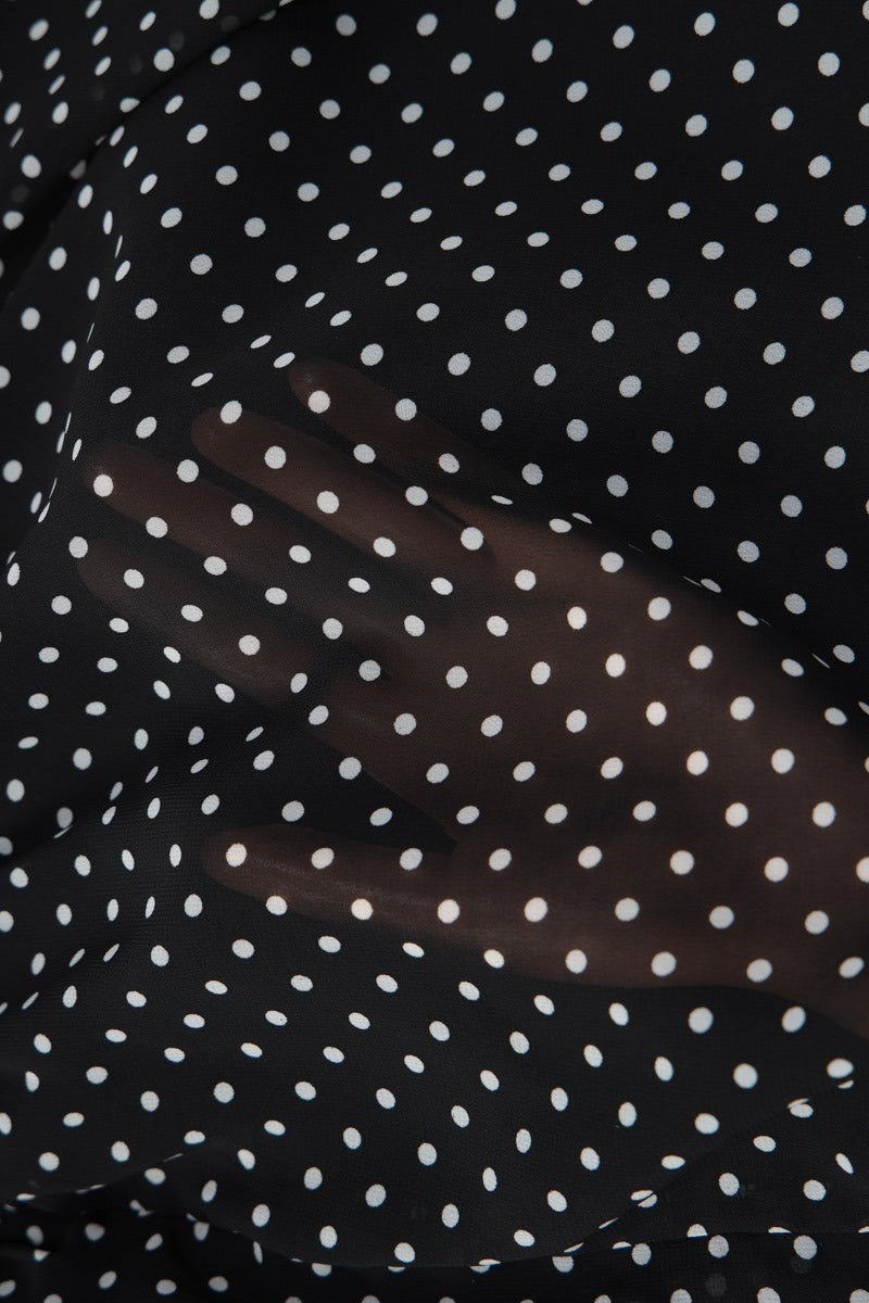 Black Halter Neck Polka Dot Ruffle Tiered Bubble Hem Mini Dress